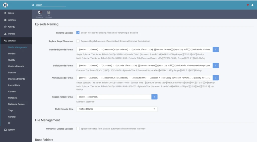 Sonarr episode naming format settings