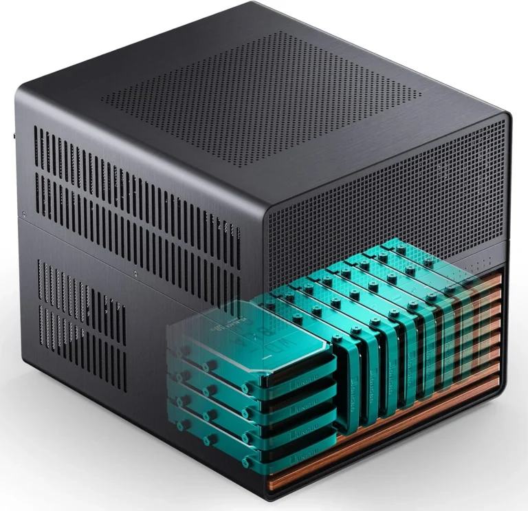 Jonsbo N5 NAS case, assembled, showing internal drive bays