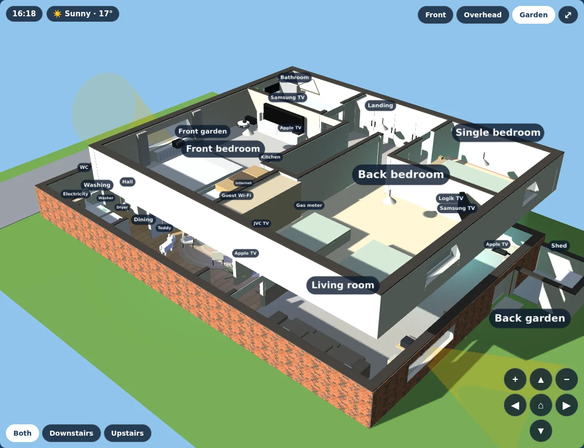 3D floor plan seen from the garden side
