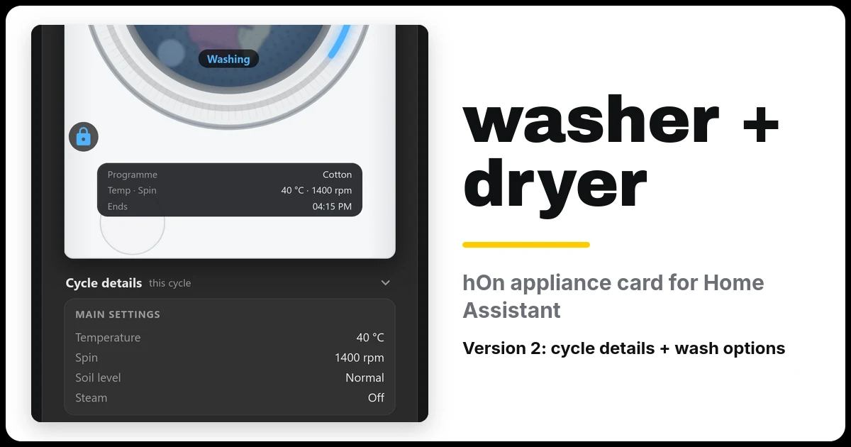 hOn washer and dryer card for Home Assistant, version 2